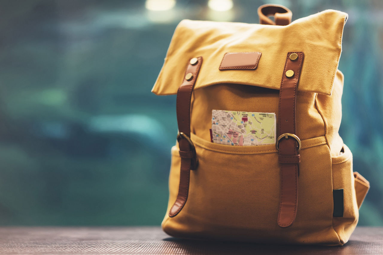 View from front tourist traveler bag 