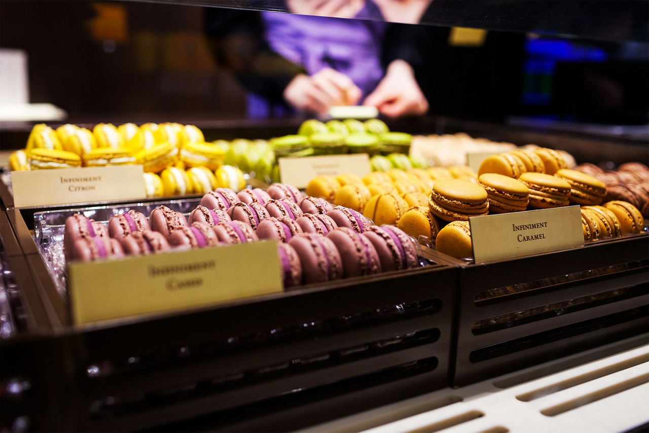 Macarons sold at Pierre Herme in Paris. France.