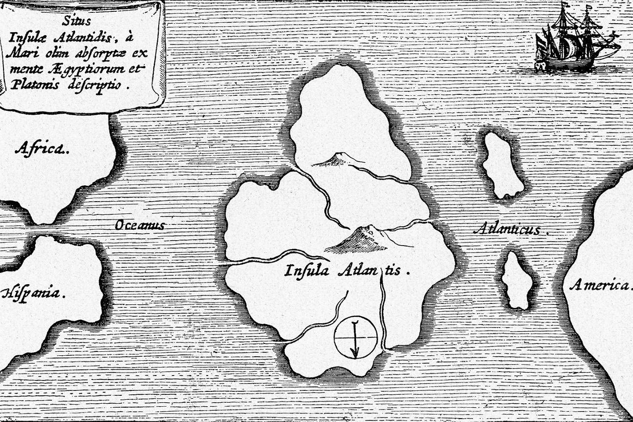 Map of the Legendary Island and the Lost City of Atlantis, The Caribbean.