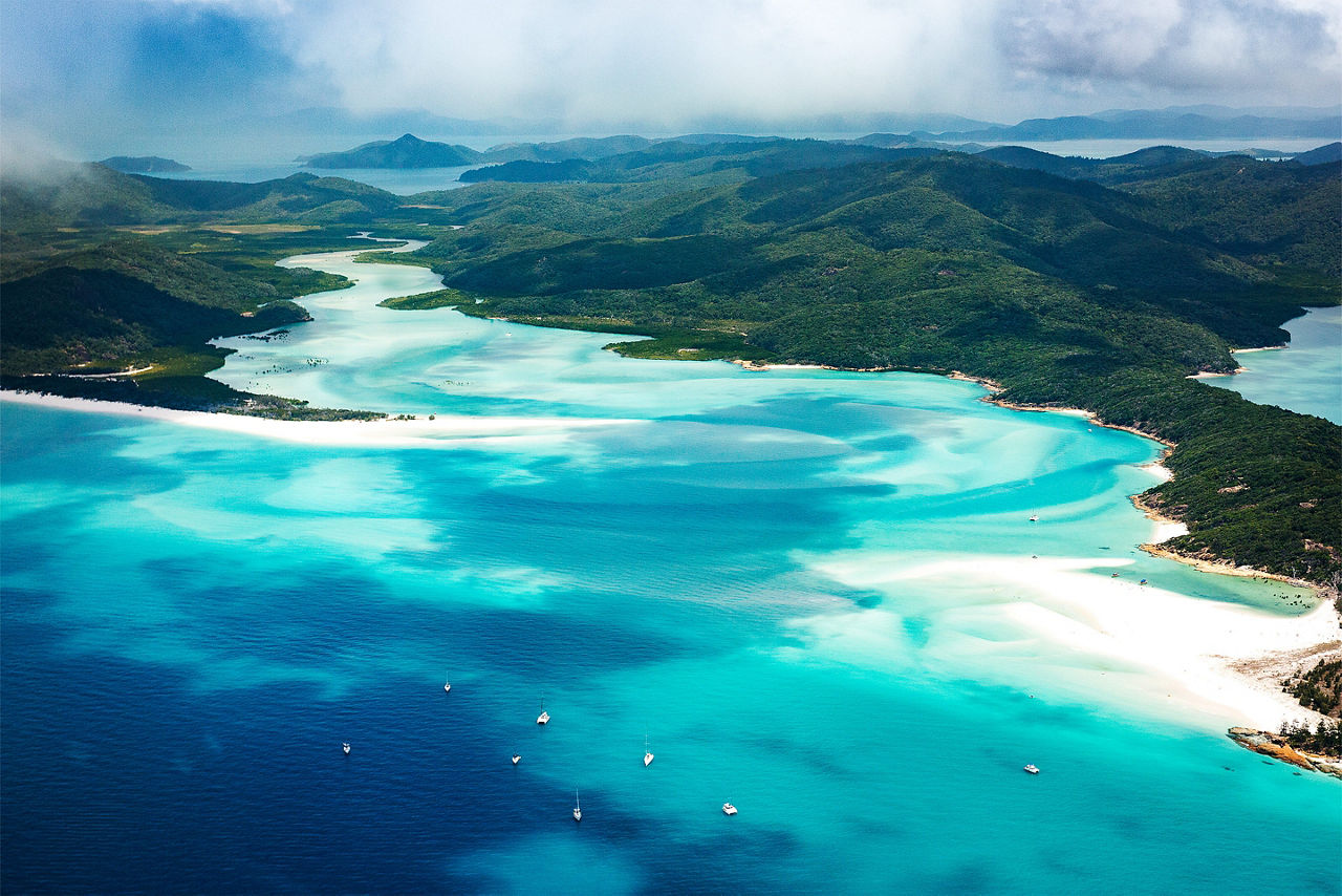 aerial view of Whitehaven beach and Whitsundays in Queensland. Australia.