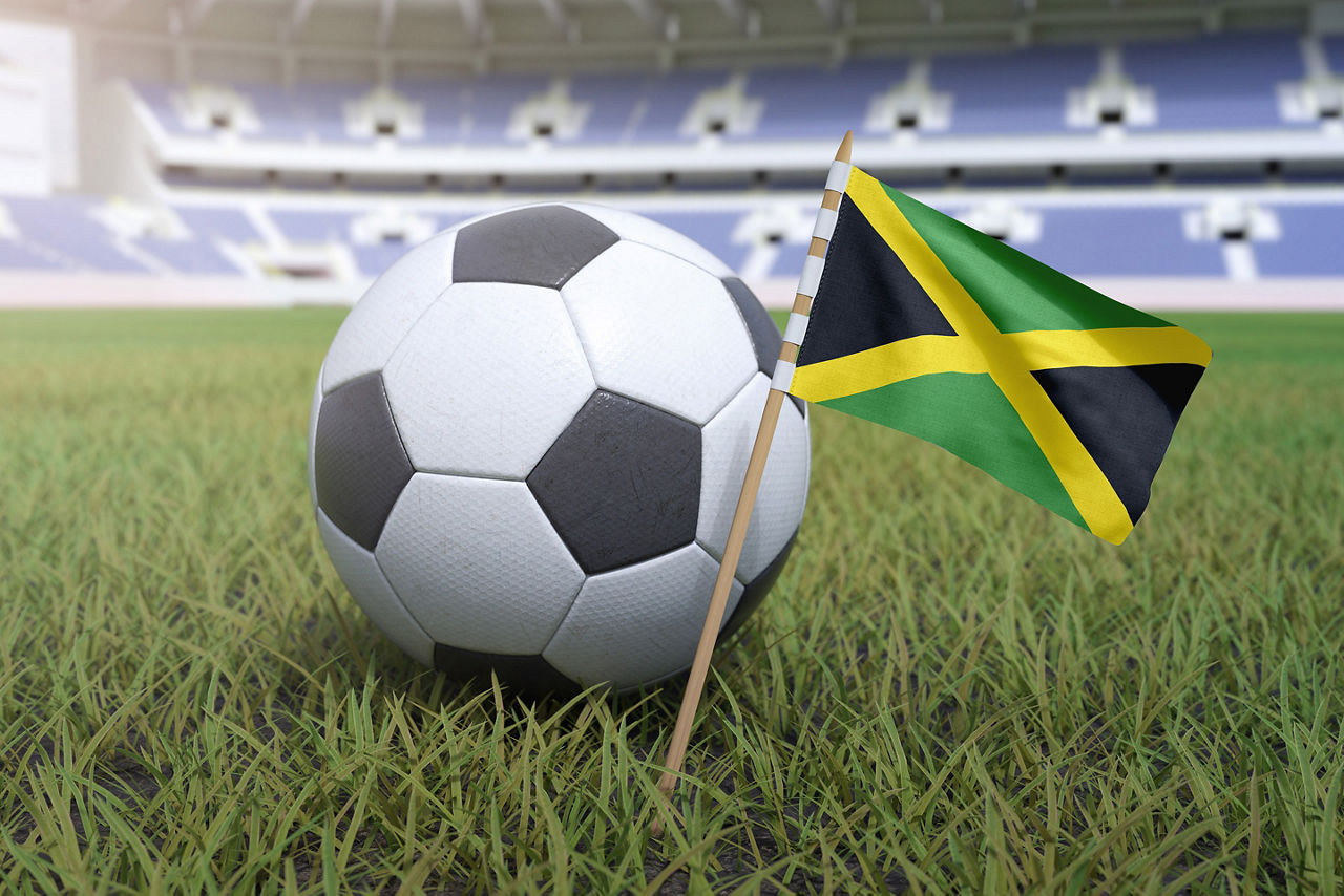 Soccer ball with Jamaican flag. Jamaica