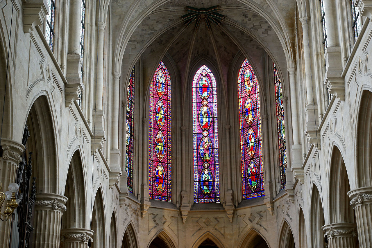 Stained glass windows at the Church of Saint-Germain-l'Auxerrois in Paris. France.