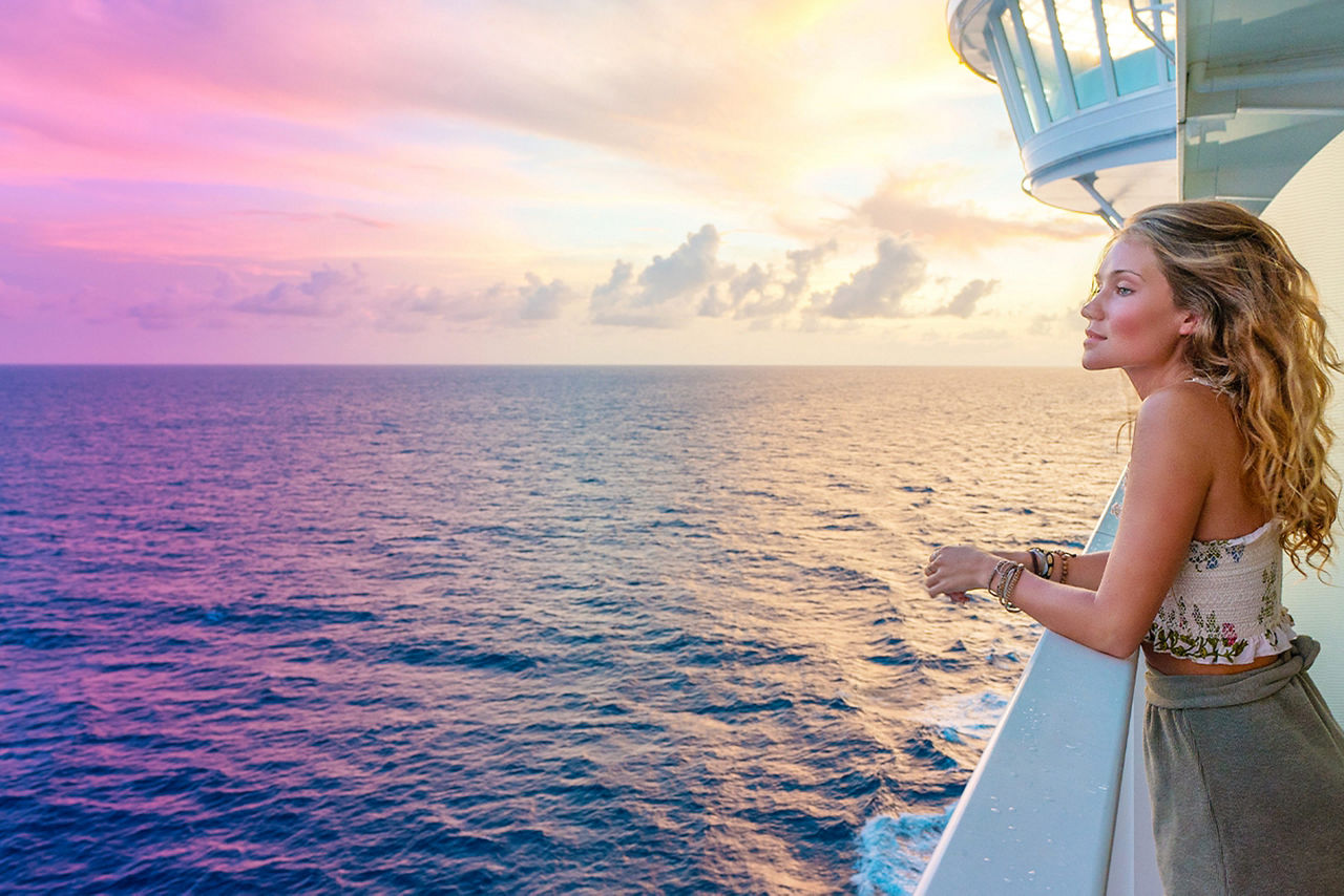 Woman admiring her vacation cruise. 
