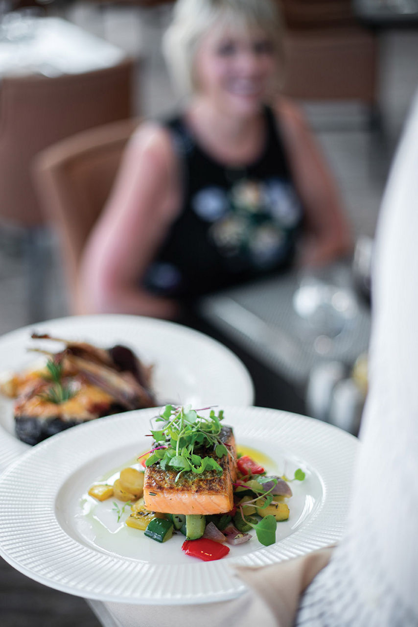 Oasis Class, Oasis of the Seas, Waiter Bringing a Plate of Salmon, Coastal Kitchen