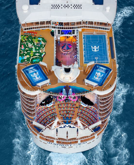 Symphony of the seas ship top view aerial