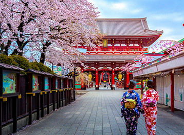 日本東京淺草寺前的傳統文化景色，展現東京獨特魅力與亞洲旅遊風情。探索東京出發郵輪。