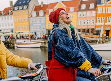 Person cycling in Copenhagen, Denmark
