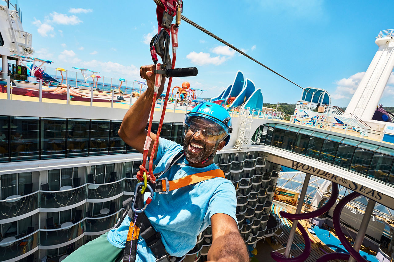 Oasis Class, Wonder of the Seas, Zip Line Man Taking a Selfie