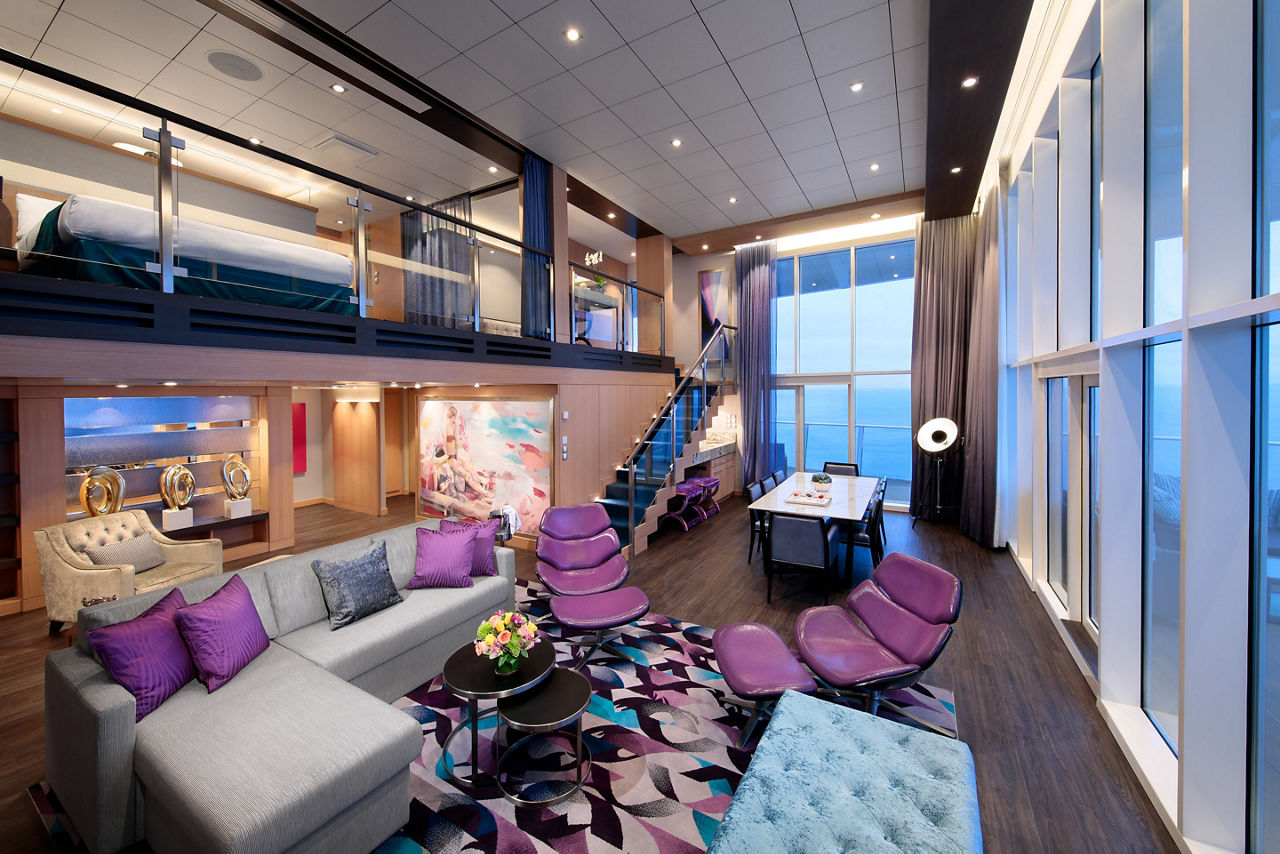 Harmony of the Seas Royal Loft Suite Purple Living Room