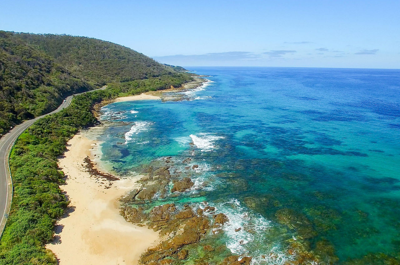 Seaside Road and Beach, Melbourne Australia