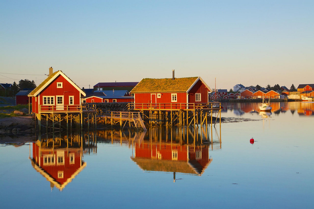 Scandinavian Village During Midnight Sun