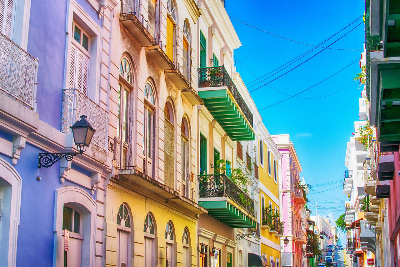 Old San Juan, Puerto Rico Cobblestone Street with Colorful Houses