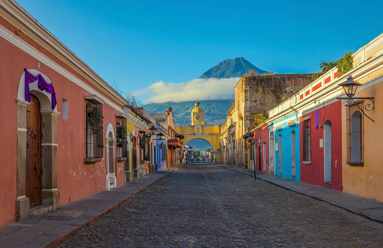 Antigua, Guatemala with Agua Volcano in the Background