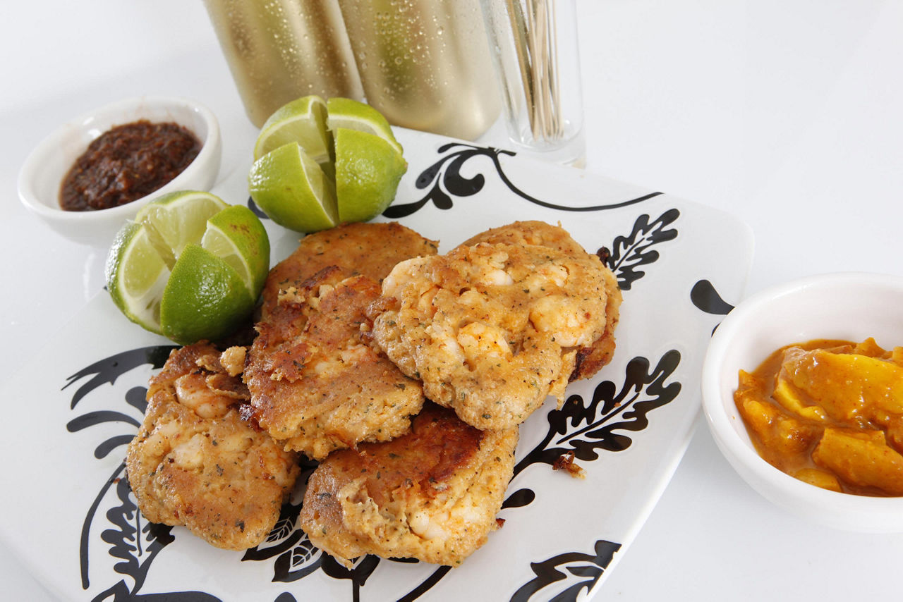 Caribbean Conch Crab and Shrimp Patties with Mango Chutney