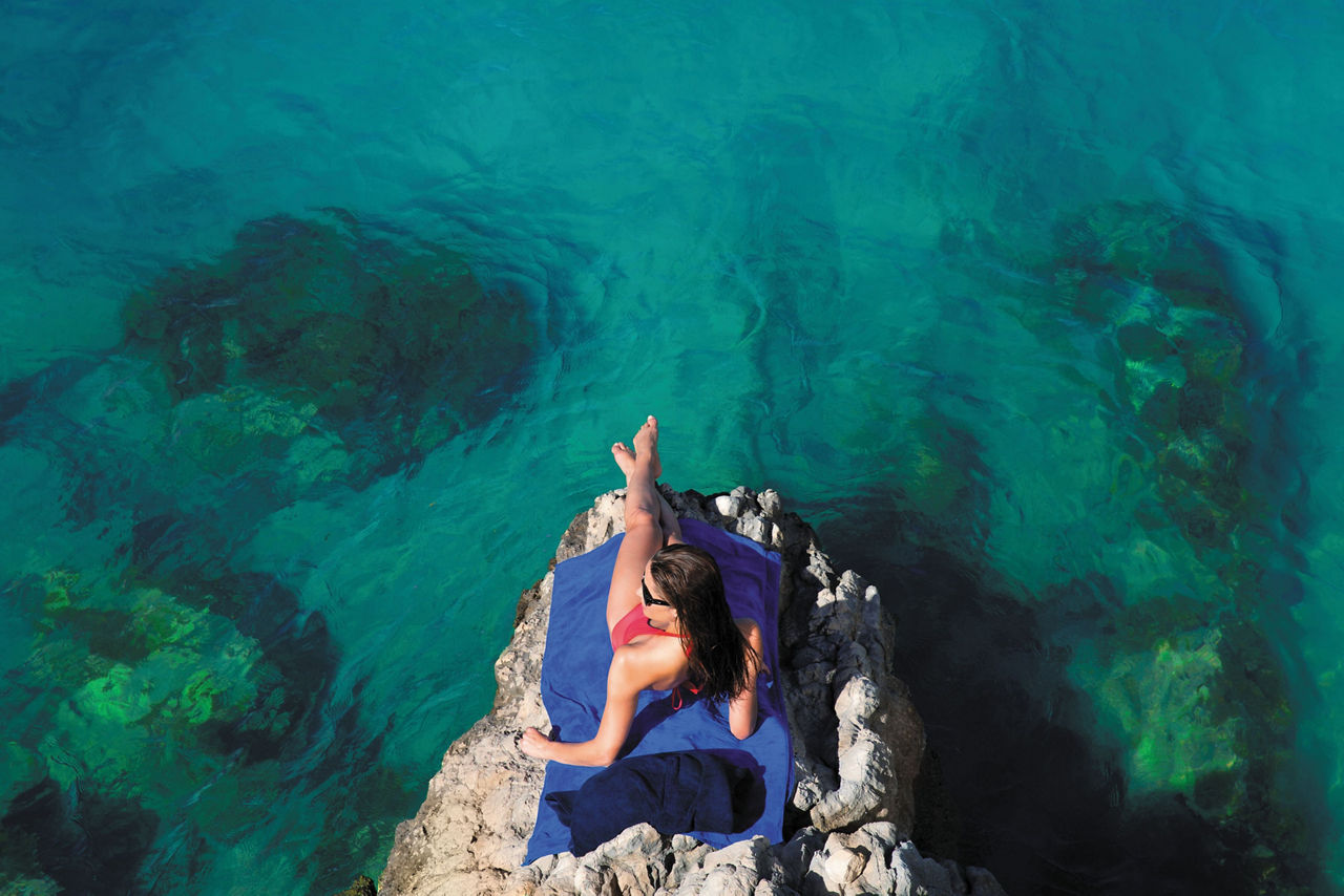 allure labadee rock woman water ocean day tile4