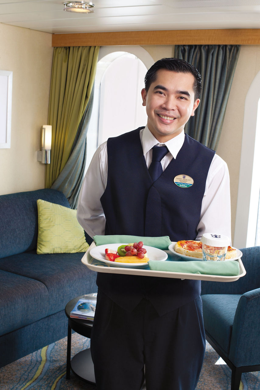 Waiter Smiling with Food Tray 24 Hour Cruise Room Service