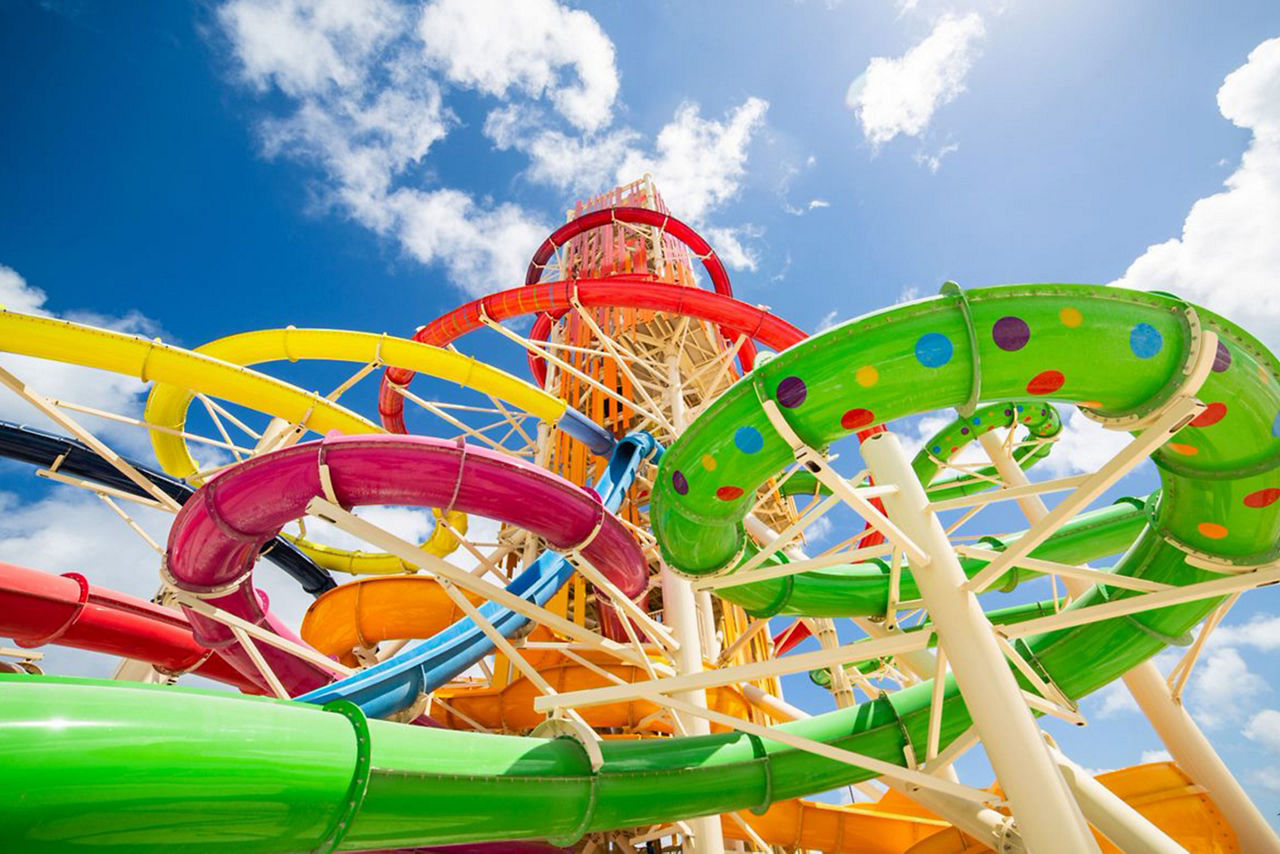 perfect day coco cay thrillwater park colorful slides