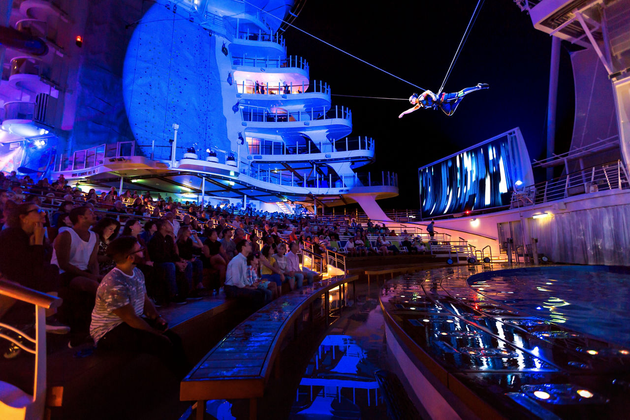 The Fine Line Cruise Show Audience sitting watching performer on tight rope