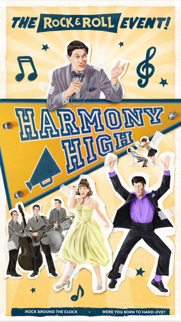 Poster announcing the Harmony High Rock and Roll Cruise Event by Royal Caribbean