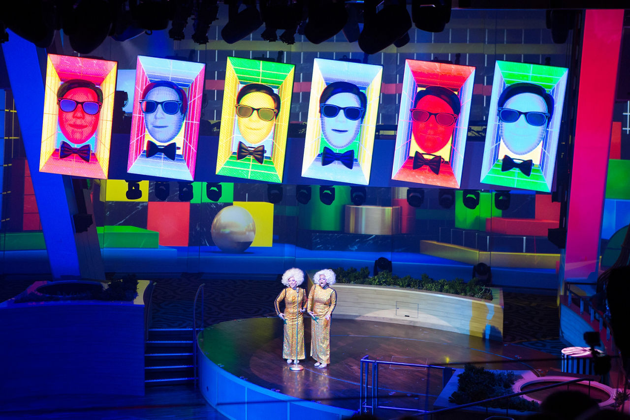 Spectras Cabaret Show Stage Singers Neon Faces