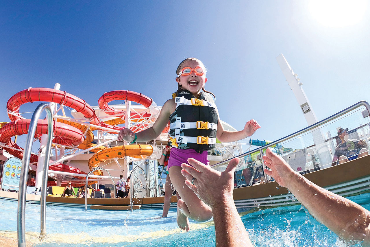 Oasis of the Seas Little Girl Jumping in the Pool