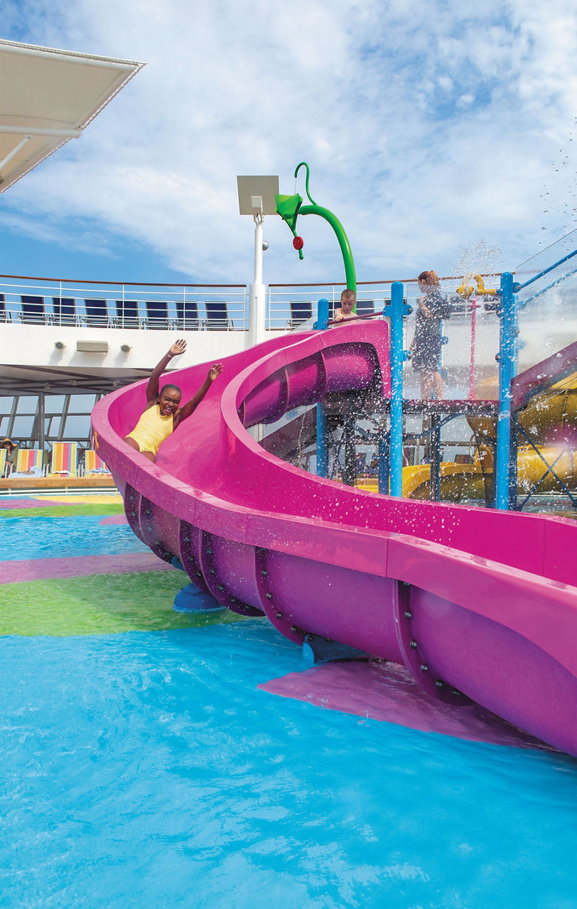 Young Girl Sliding Down at Splashaway Bay Park