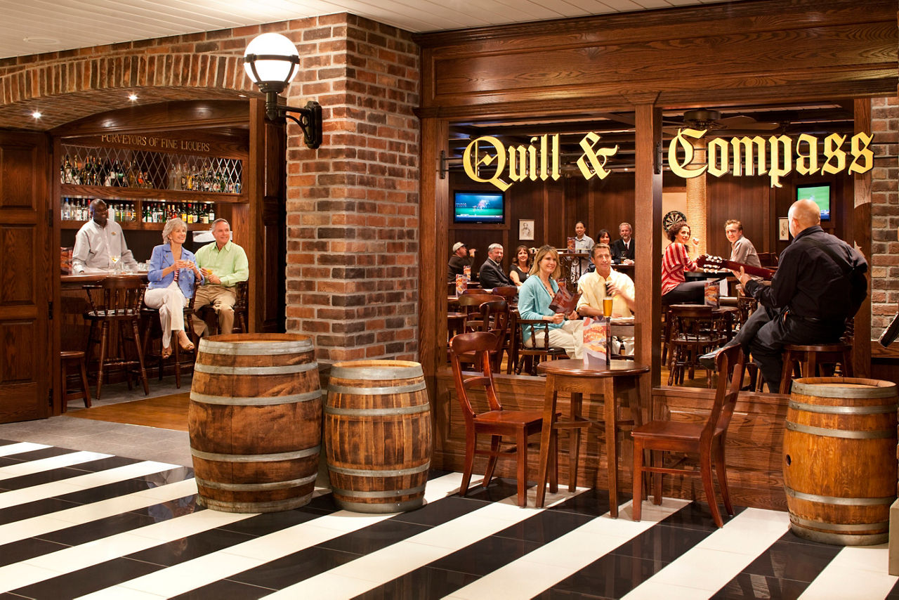 Quill & compass, pub, promenade, bar,  radiance of the seas, RD, guitar player, entertainment, onboard activity, lounge, bartender, revitalization, english pub