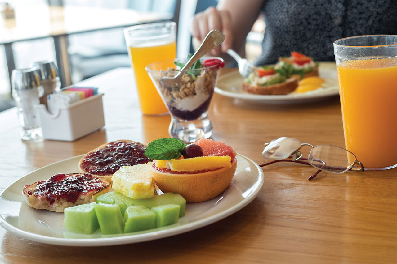 Windjammer Breakfast English Muffin and Fruits