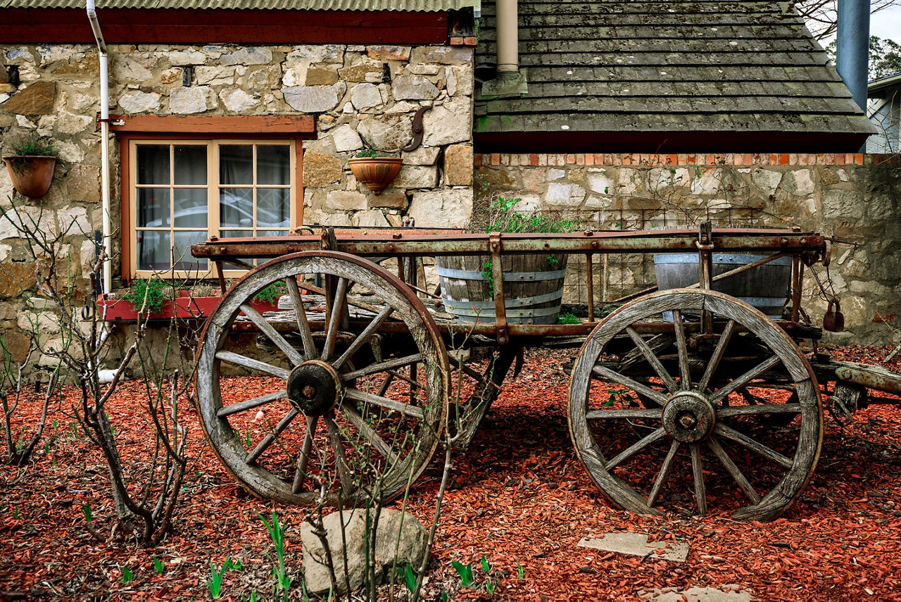 An old, wooden cart in Adelaide, Australia