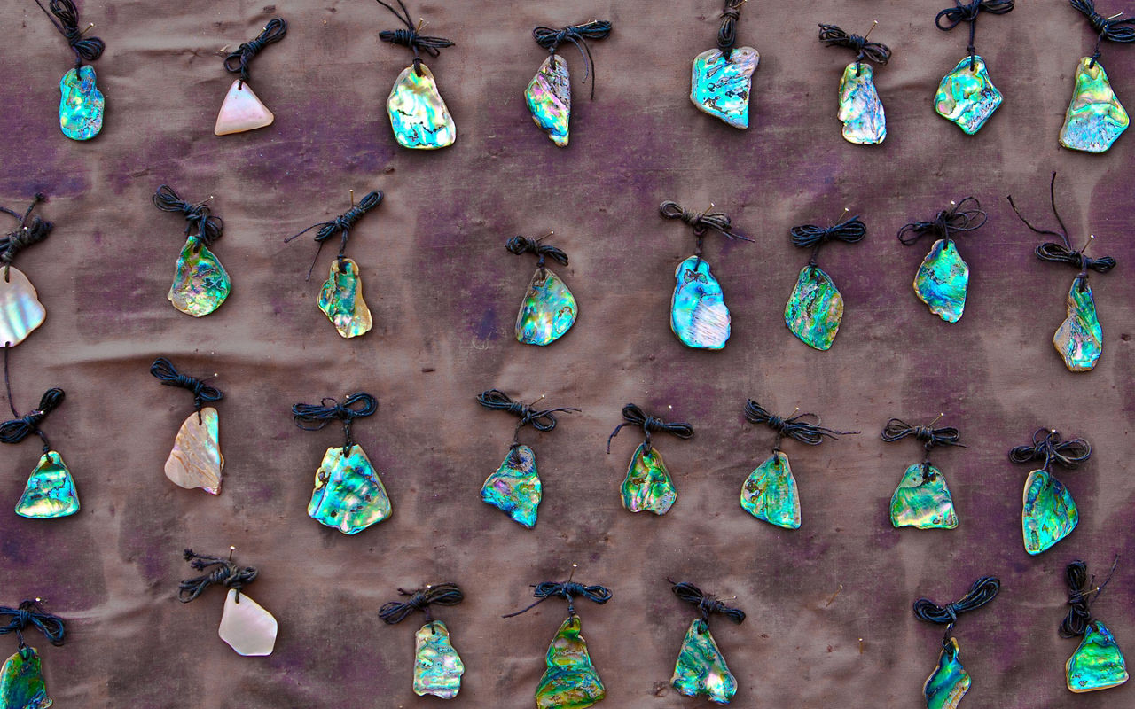 A collection of jewelry made of New Zealand's paua shells