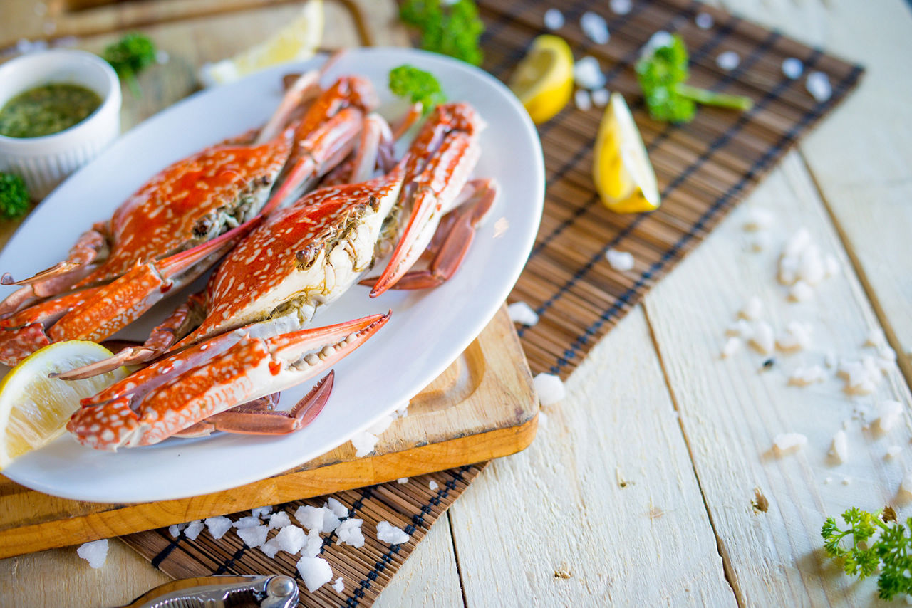 Plate of Blue Crab with Lemon and Seasoning Baltimore, Maryland