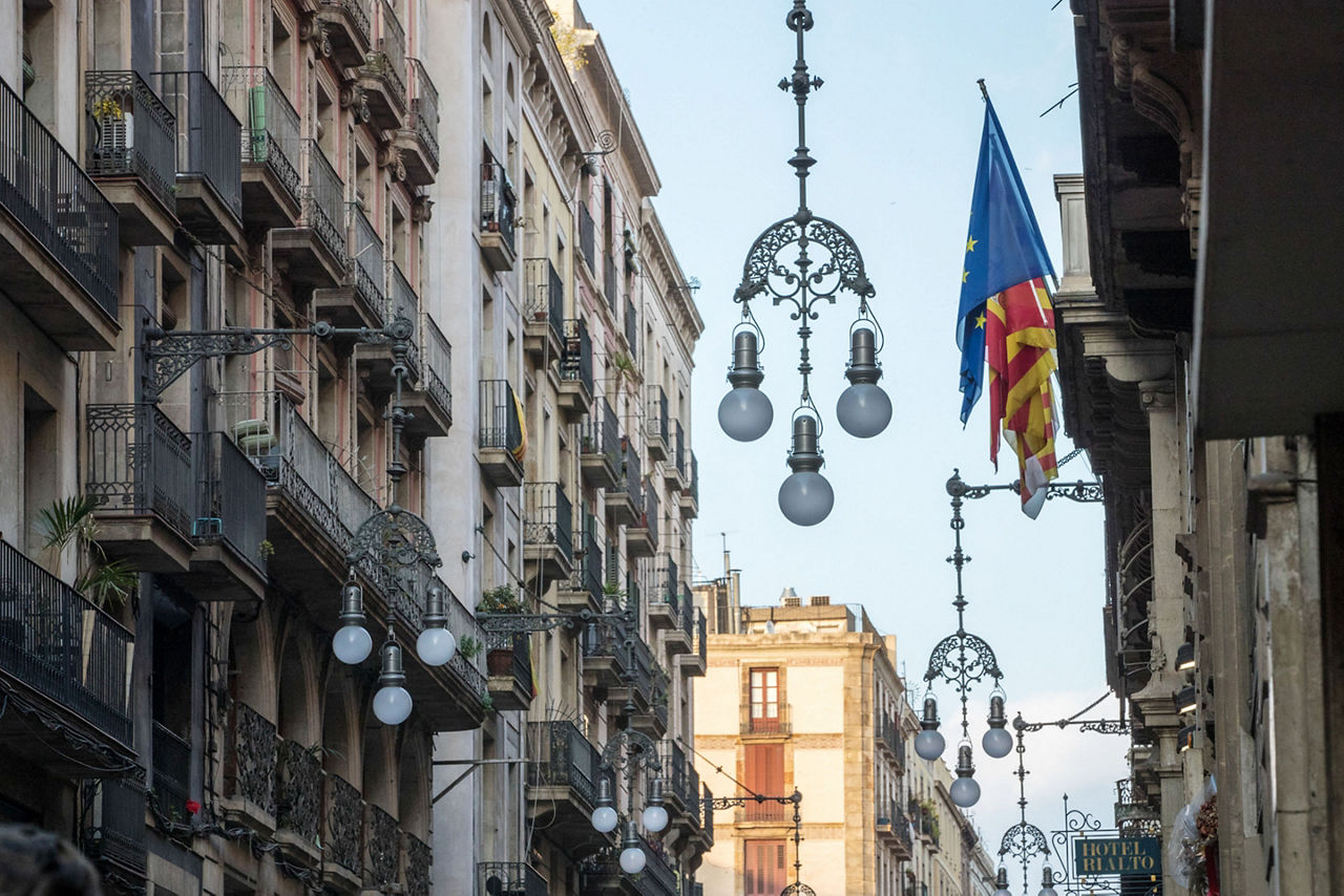 Barcelona Spain La Rambla Historic Buildings