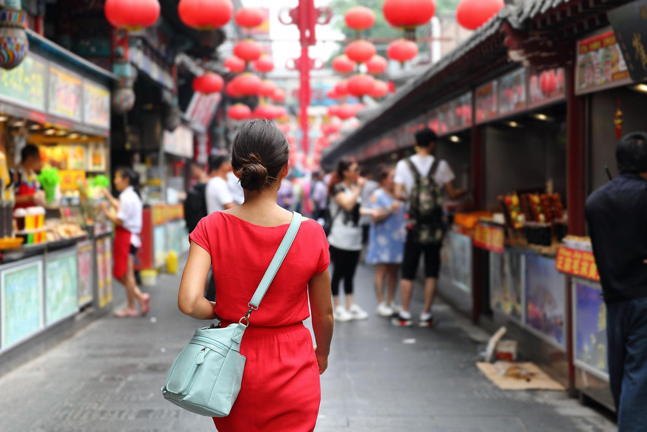 Shopping through asian markets in Beijing, China