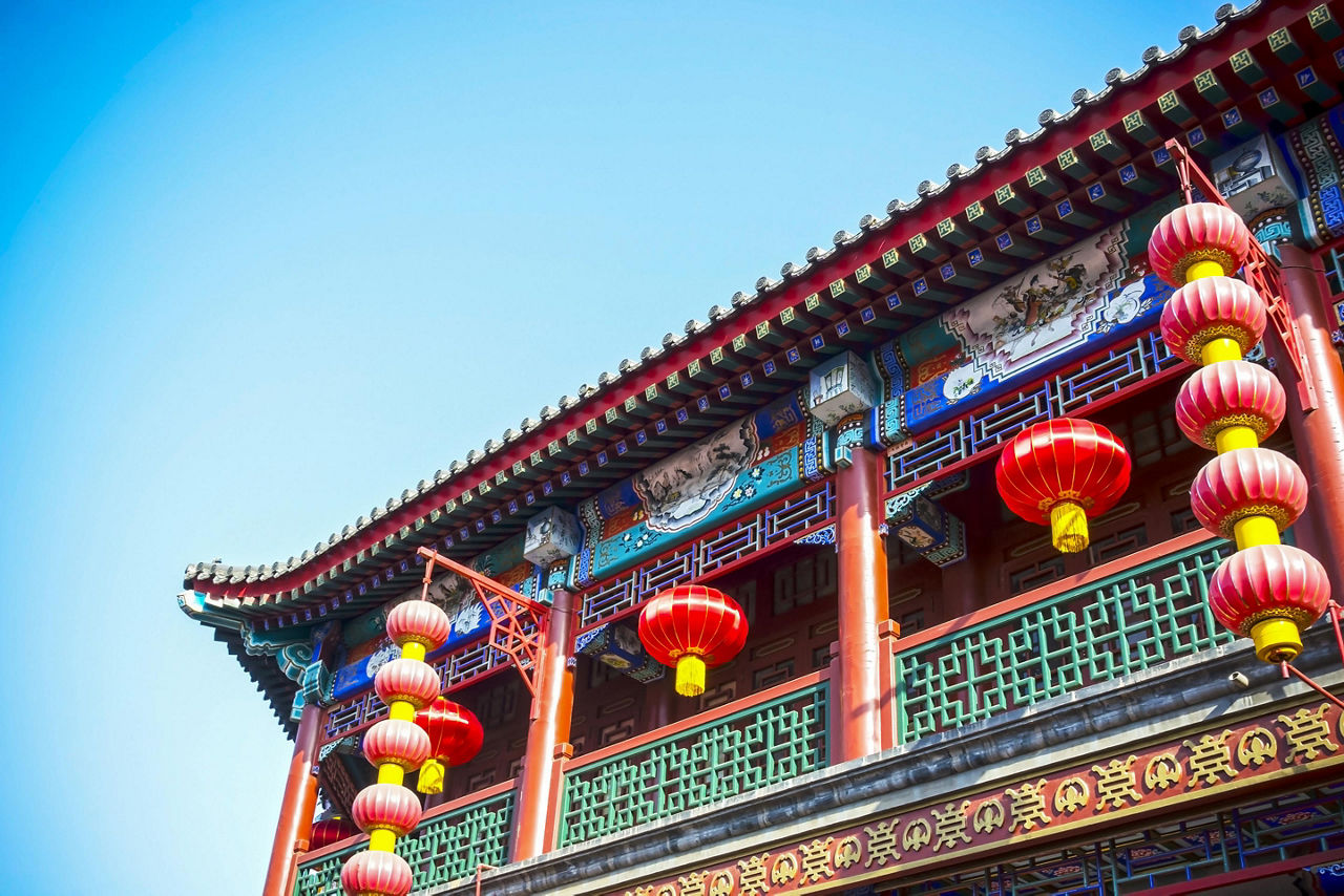 Lantern colorful pavilions in an old colonist city called Tianjin in Beijing China