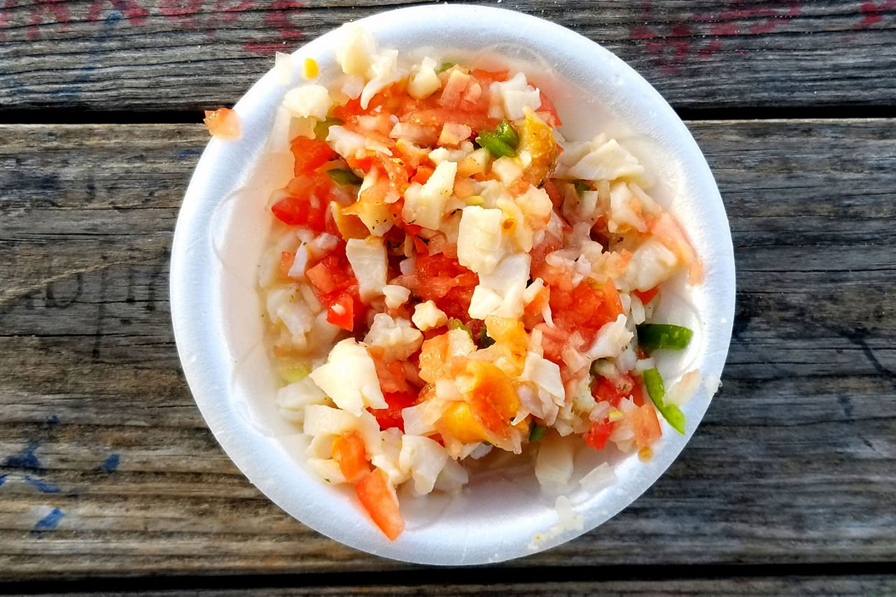 Conch Ceviche Local Cuisine. Belize City.