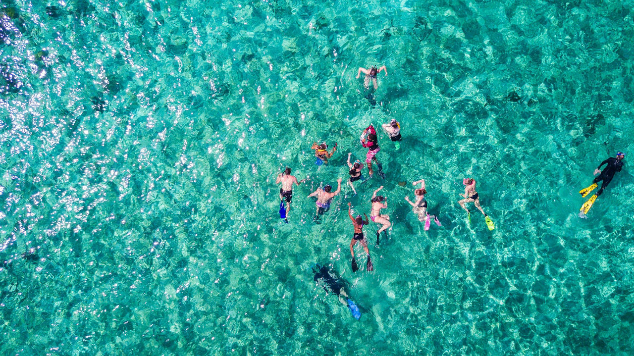 Group of snorkelers snorkleing in tropical waters of Vanuatu 