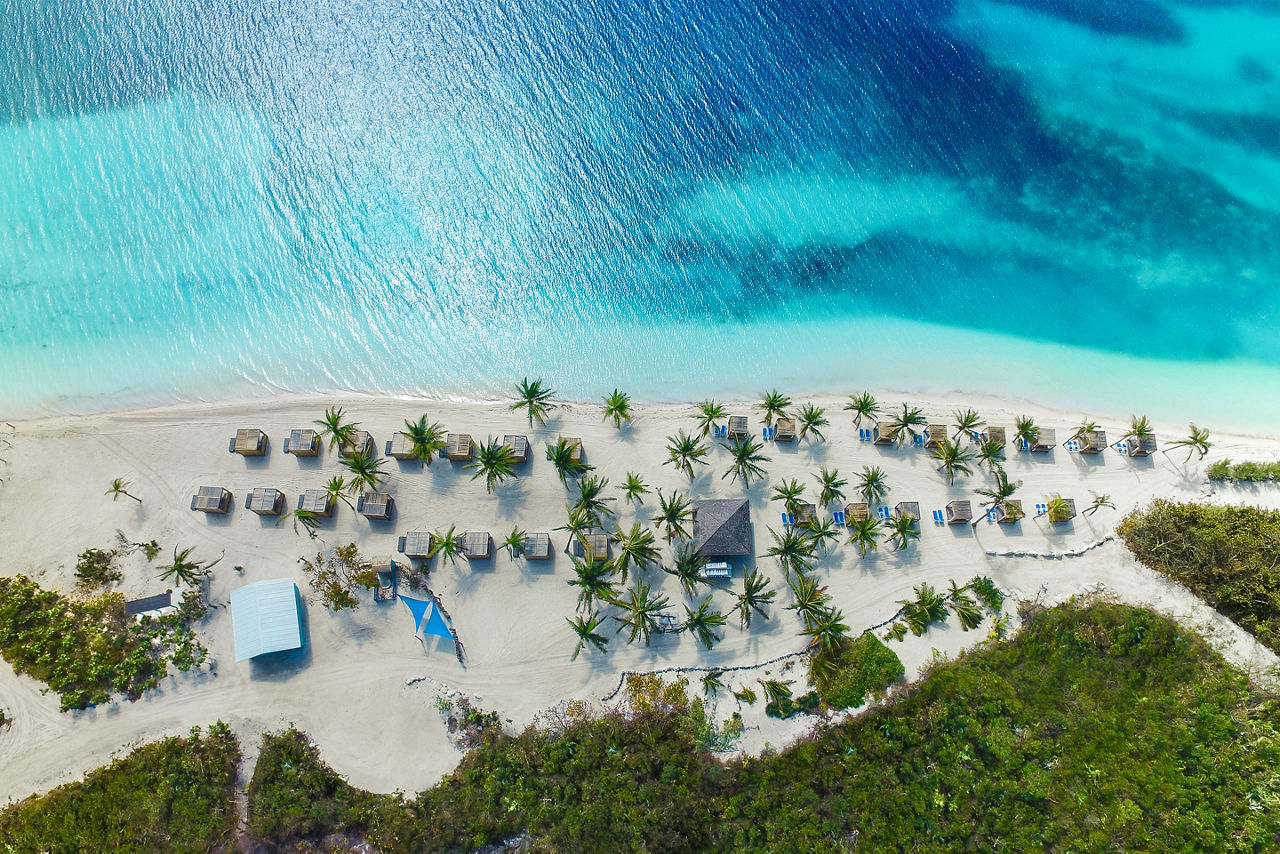 Blue Water Aerial View of Coco Beach., Coco Cay, Bahamas