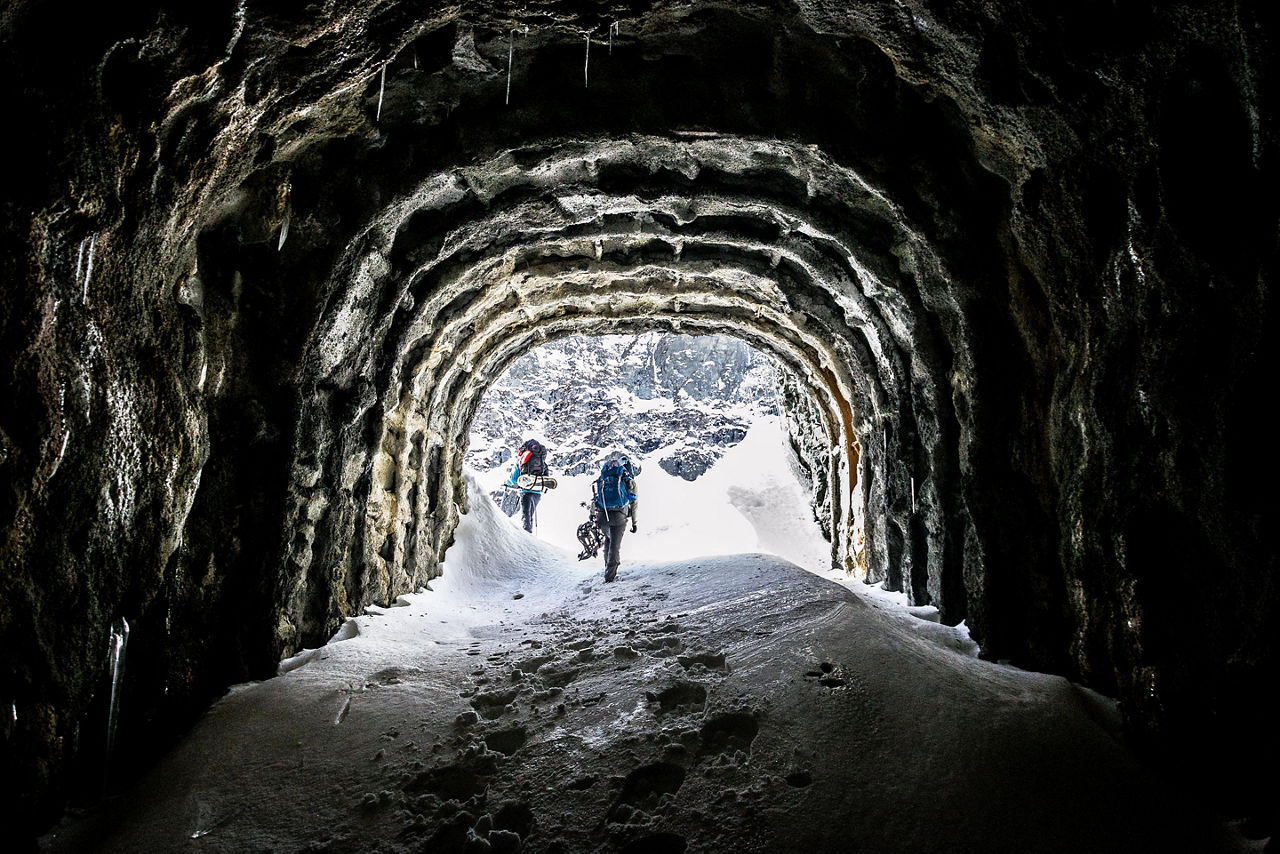 People Hiking through a Cave, Corner Brook, Newfoundland 