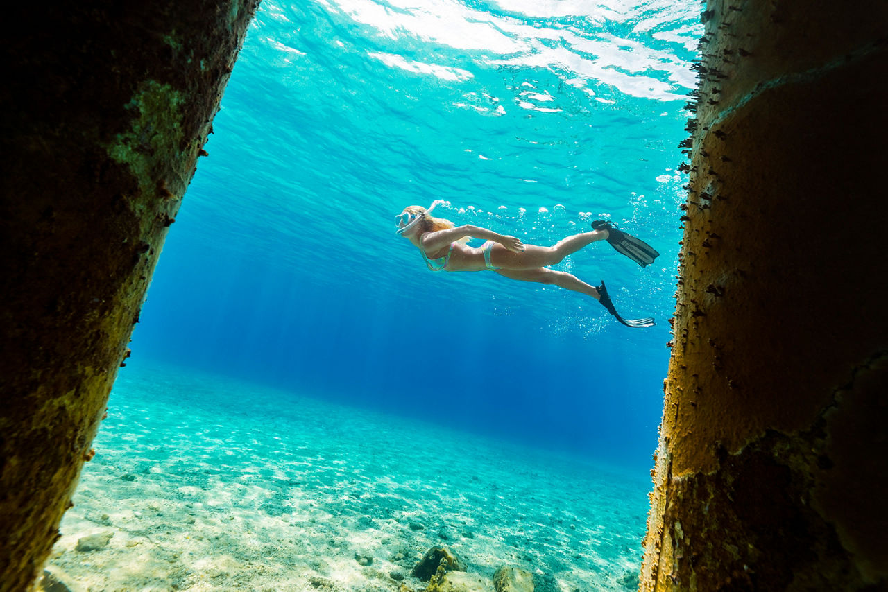 Girl Snorkeling with Fins, Cozumel, Mexico