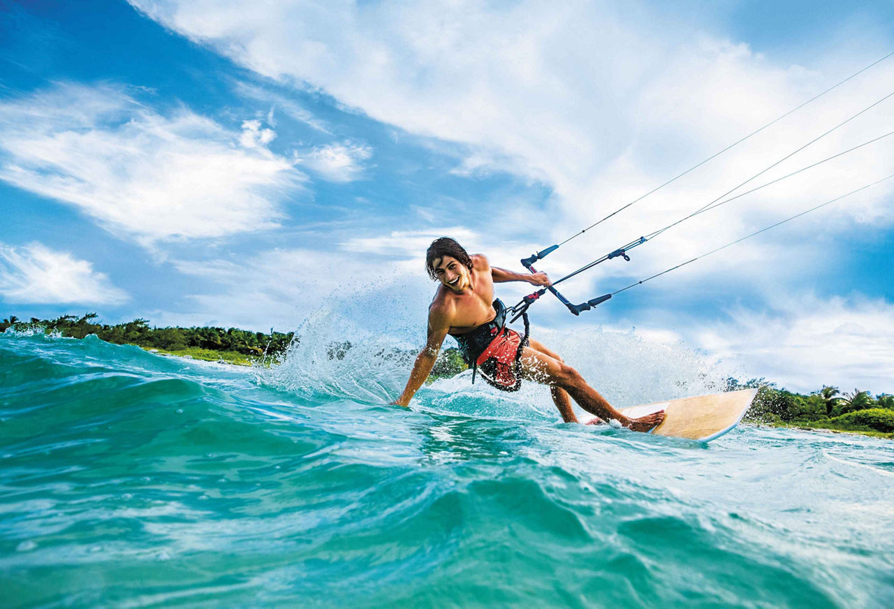 Man Kiteboarding on the Beaches, Cozumel, Mexico 