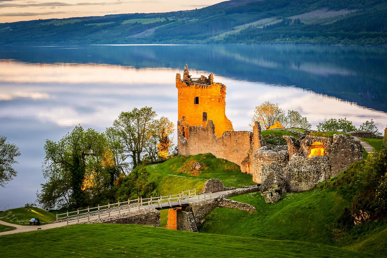 Closeup view of Urquhart Castle. 