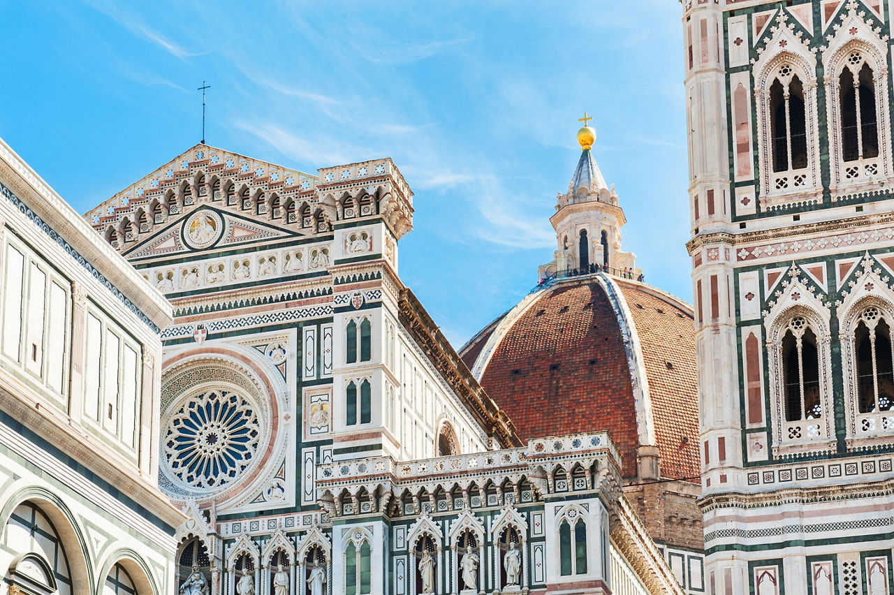 Close up of the Duomo Santa Maria Del Fiore toweing over Florence, Italy