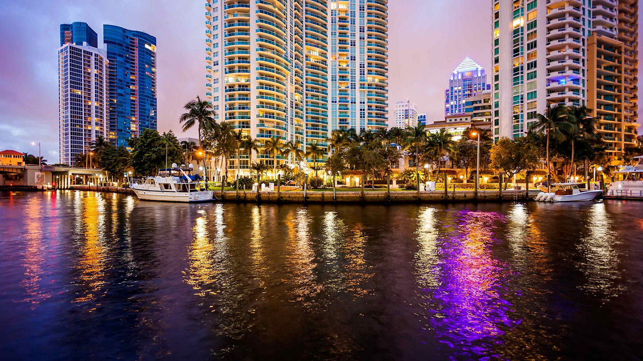 Nightfall High Rises Lit Up, Fort Lauderdale, Florida