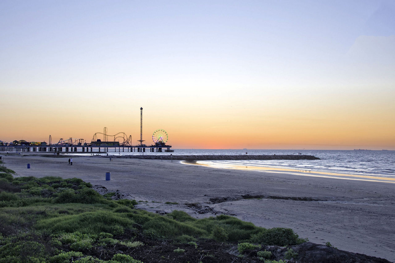 Early Morning at the Beach by Pleasure Pier, Galveston, Texas