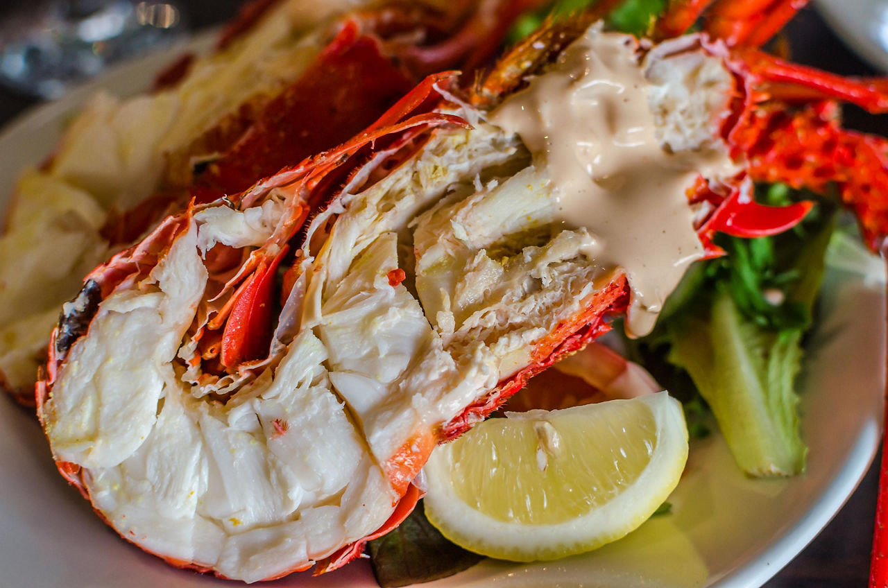 Boild rock lobster is local cuisine in Geraldton, Australia