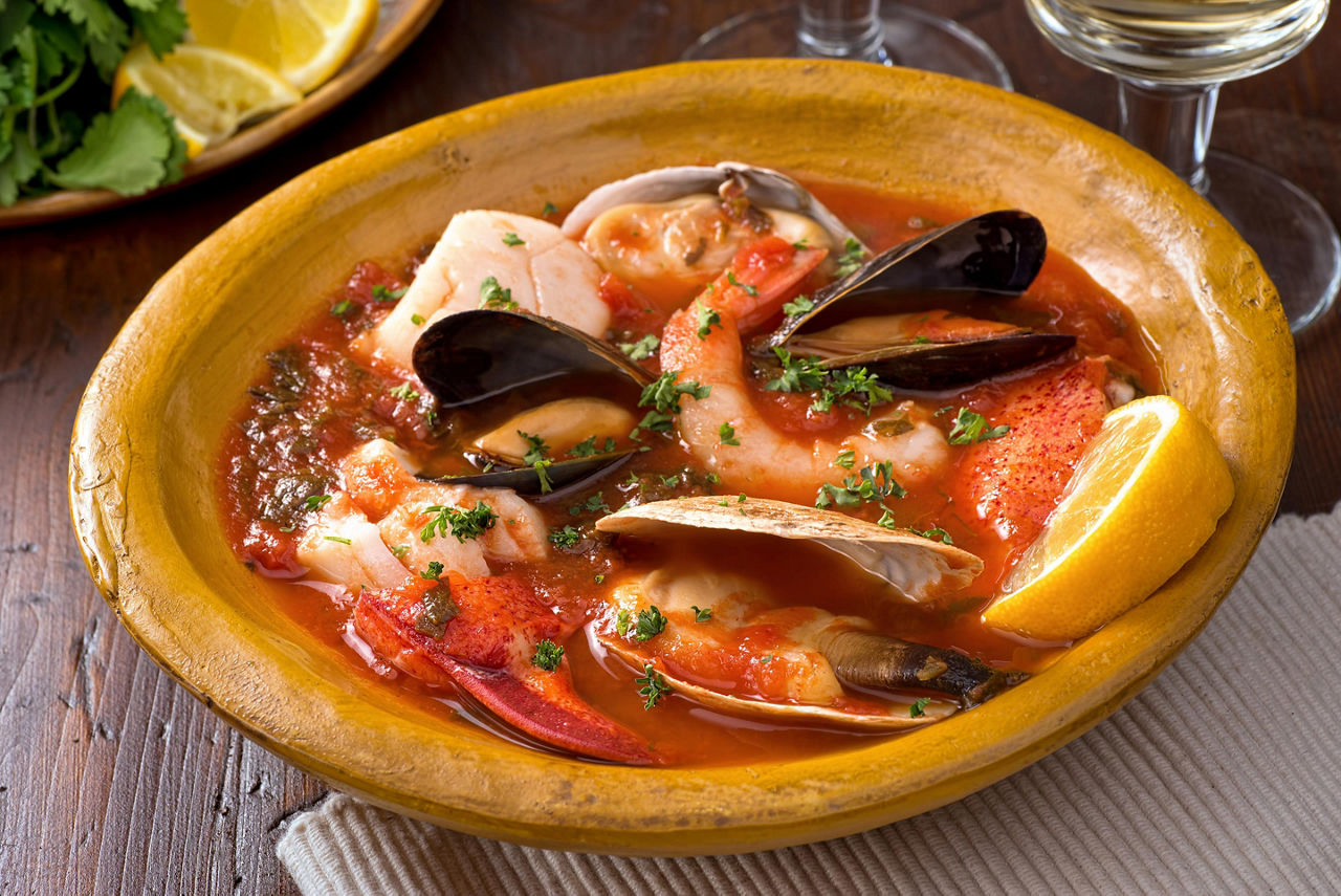 A bowl of seafood stew