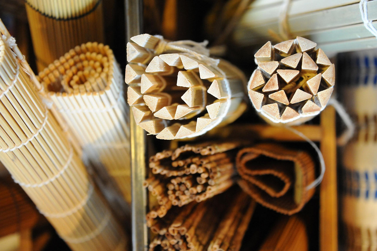 Close up of makisu, sushi roller mats, in Hakodate, Japan