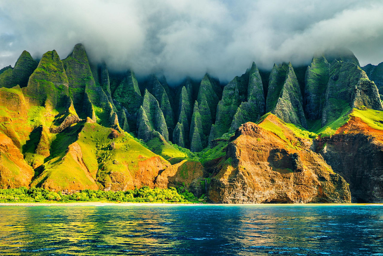 Kauai, Hawaii Green Mountainside Clouds