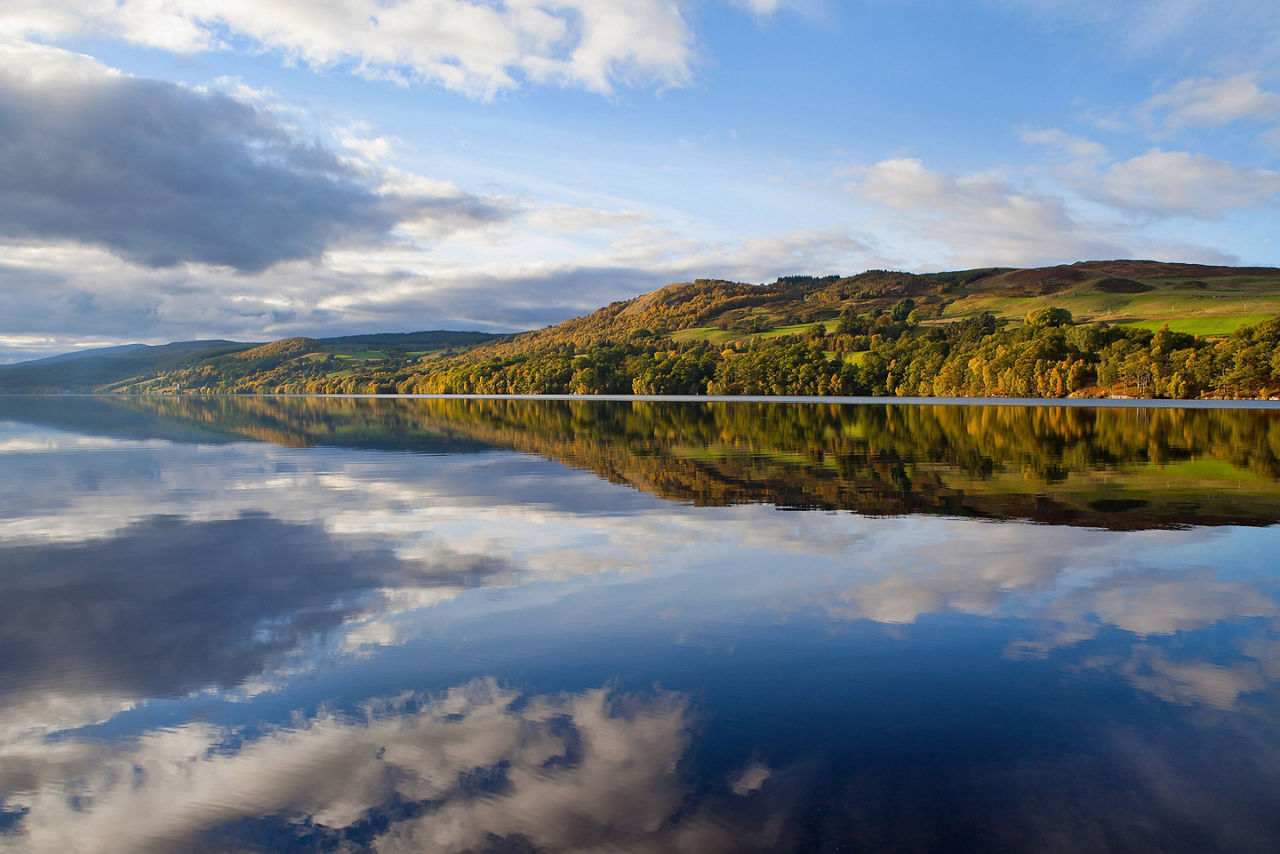 Scottish Loch in Autumn Scottish Landscape at Sunset