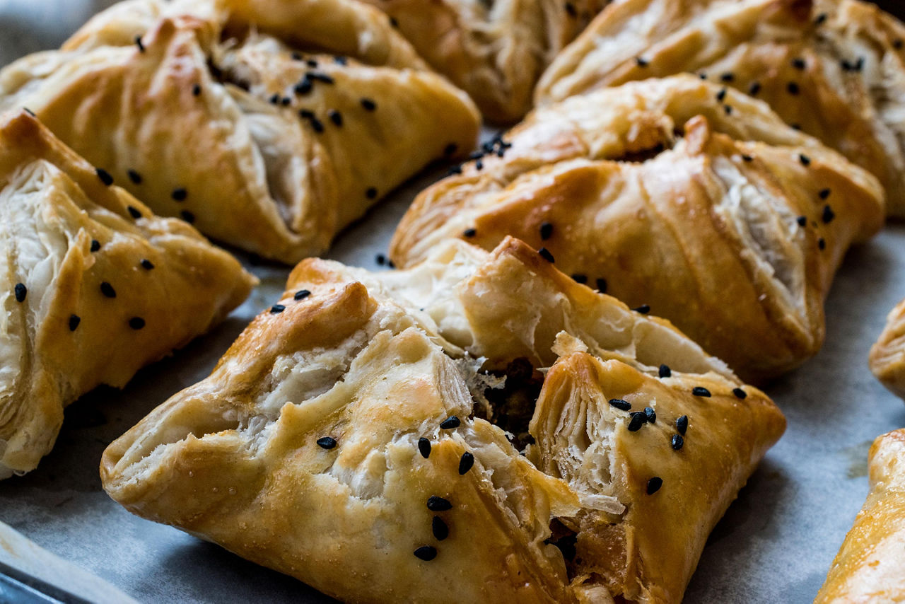 Turkish borek made out of mille feuille and minced meat